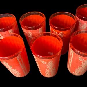 Vintage Culver Red and Gold Dancing Thai Goddess Set of Highball Glasses